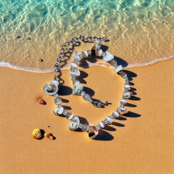 Broken Shell Anklet w/Beads Beach & Boho Vibes in Natural Colors MAX 13-1/2” L - Picture 1 of 7